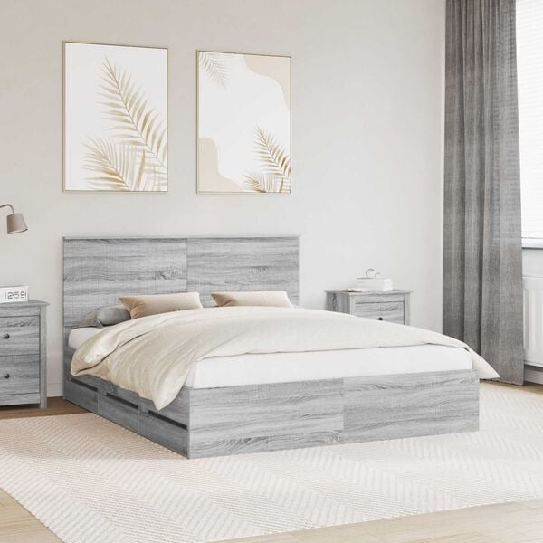 vidaXL Bed Frame with Headboard Grey Sonoma 160 x 200 cm Engineer Wood