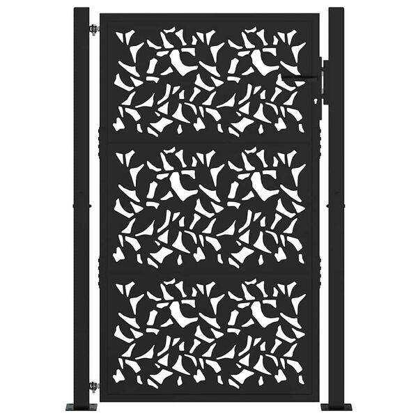 vidaXL Garden Gate Black 100x150 cm Steel Leaf Design