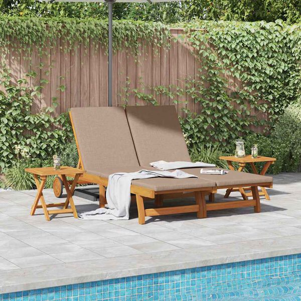 vidaXL Sun Lounger Reclining with Cushion Taupe Solid Acacia Wood