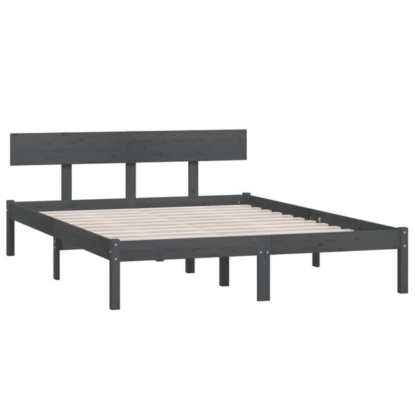 vidaXL Bed Frame without Mattress Grey Solid Wood Pine King Size