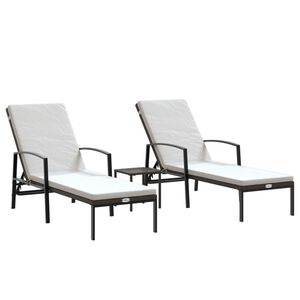 vidaXL Sun Loungers 2 pcs with Table Poly Rattan Brown