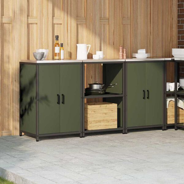 vidaXL Kitchen Storage Set with Shelf 3 pcs Olive Green Steel
