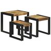 vidaXL Nesting Table 3 pcs Brown and black Solid rough mango wood