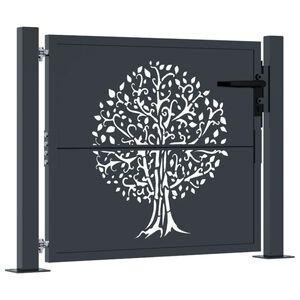 vidaXL Garden Gate Anthracite 100x75 cm Steel Tree Design