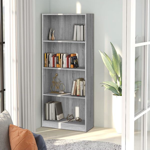 vidaXL 4-Tier Book Cabinet Grey Sonoma 60x24x142 cm Engineered Wood