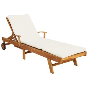 vidaXL Sun Lounger with Cushion Solid Teak Wood Brown and Cream