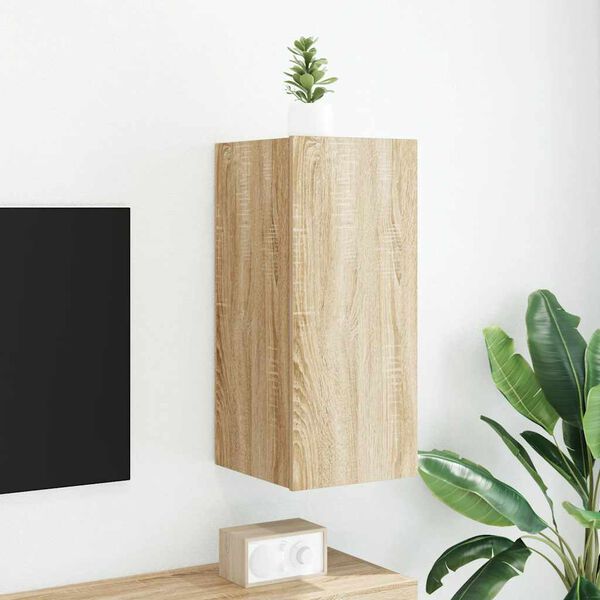 vidaXL TV Wall Cabinet with LED Lights Sonoma Oak 30.5x35x70 cm