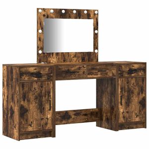 vidaXL Dressing Table with Mirror Lights 3 pcs Brown Engineered Wood