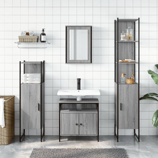 vidaXL 4 Piece Bathroom Furniture Set Grey Sonoma Engineered Wood