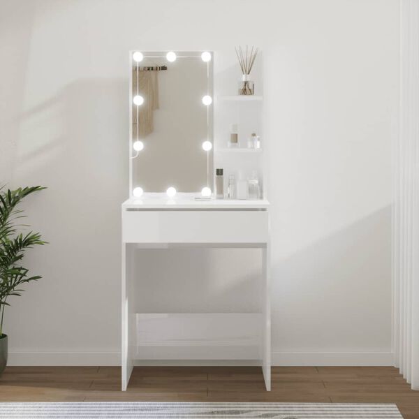 vidaXL Dressing Table with LED High Gloss White 60x40x140 cm