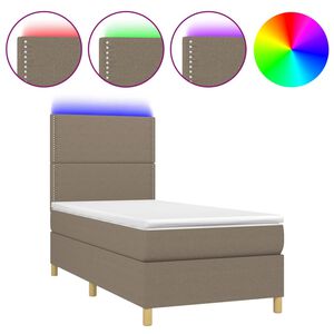 vidaXL Box Spring Bed with Mattress&LED Taupe 90x190 cm Fabric