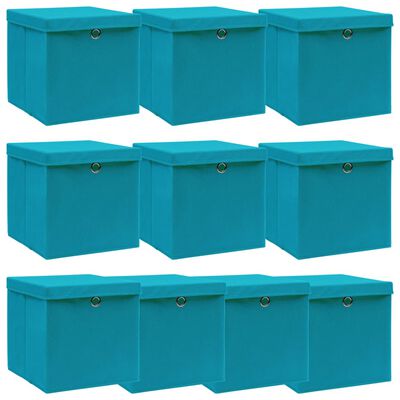 vidaXL Storage Boxes with Lids 10 pcs Baby Blue 32x32x32 cm Fabric
