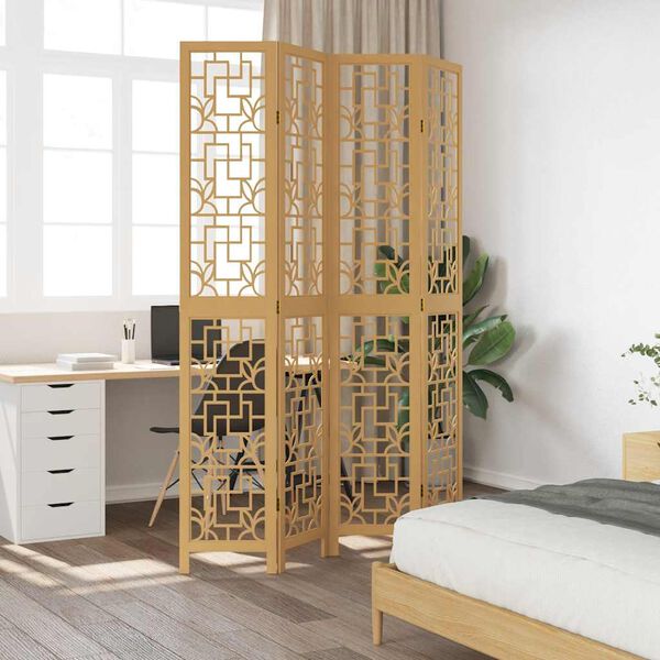 vidaXL Room Divider 4 Panels Brown Solid Wood Paulownia