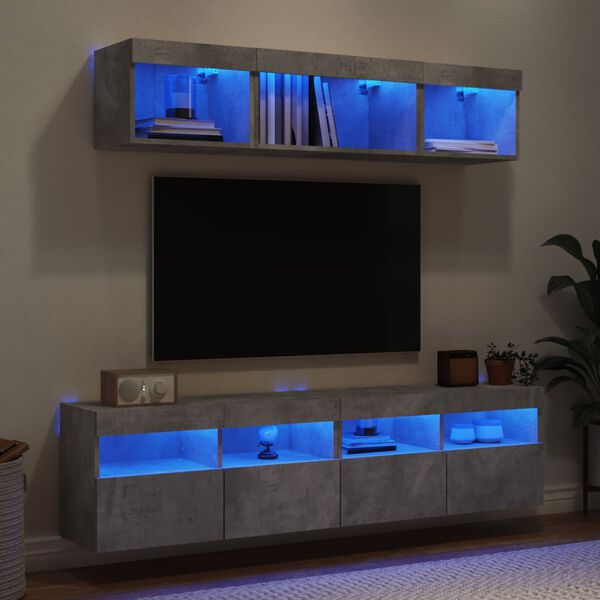 vidaXL 5 Piece TV Wall Units with LED Concrete Grey Engineered Wood