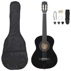 vidaXL 8 Piece Classical Guitar Beginner Set Black 1/2 34"