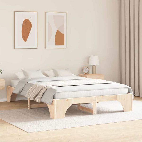vidaXL Bed Frame Natural 150 x 200 cm Solid Pine Wood