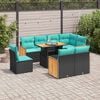 vidaXL 9 Piece Garden Sofa Set with Cushions Black Poly Rattan Acacia