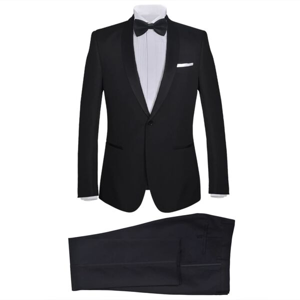 vidaXL Men's Two Piece Black Tie Dinner Suit/Smoking Tuxedo Size 46 Black