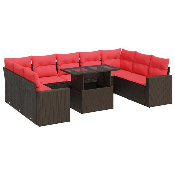 vidaXL 10 Piece Garden Sofa Set with Cushions Brown Poly Rattan Acacia