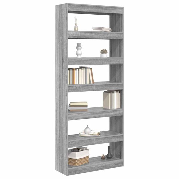 vidaXL Book Cabinet Grey Sonoma 80 x 30 x 198 cm Engineered Wood