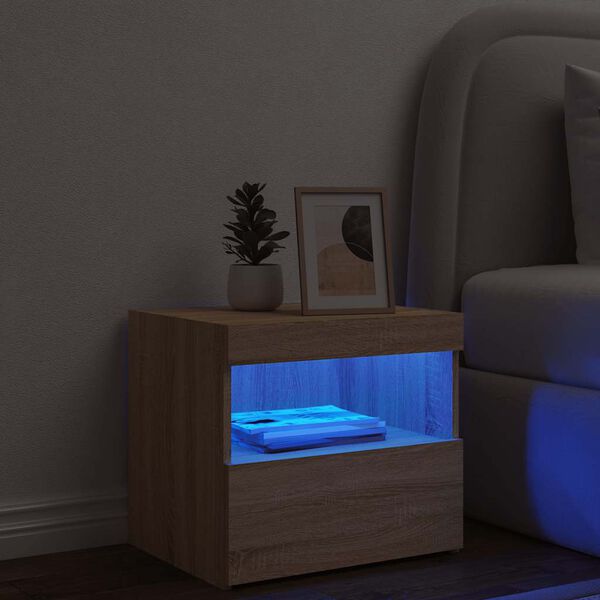 vidaXL Bedside Cabinet with LED Lights Sonoma Oak 50x40x45 cm
