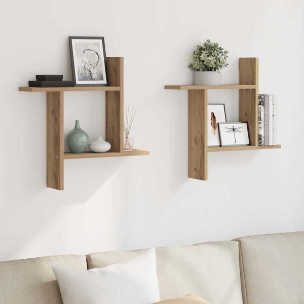 vidaXL Wall Shelves 2 pcs Artisian Oak 50x12x50 cm Engineered Wood