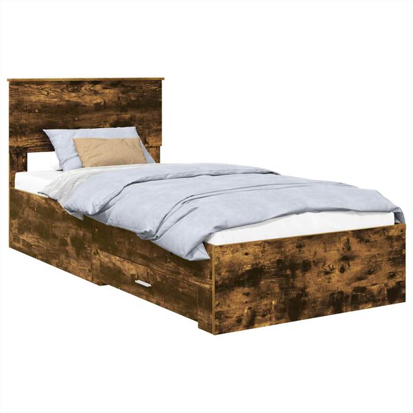 vidaXL Bed Frame with Headboard Smoked Oak 90 x 200 cm Engineered Wood