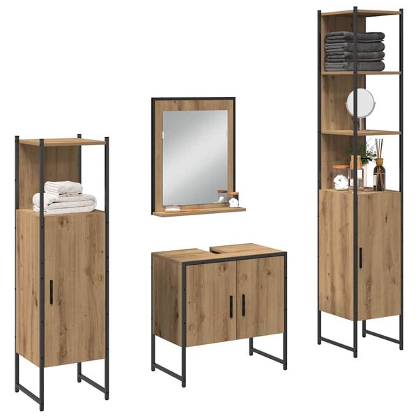 vidaXL Bathroom Furniture Set with Door 4 pcs Brown 33 x 33 x 185.5 cm
