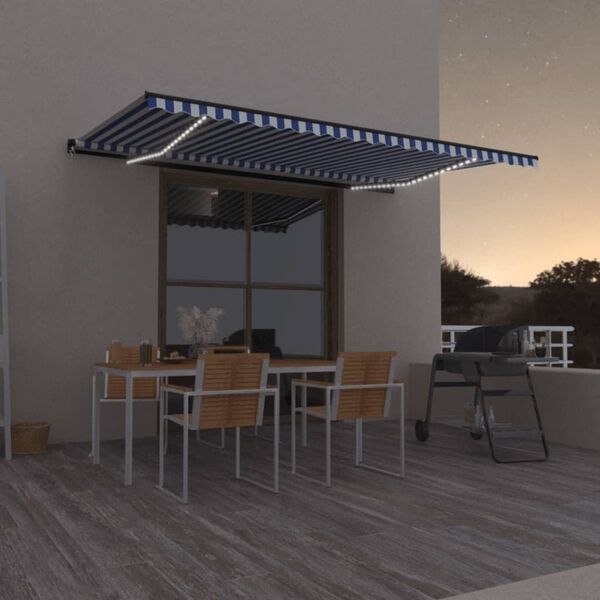 vidaXL Manual Retractable Awning with LED 500x350 cm Blue and White