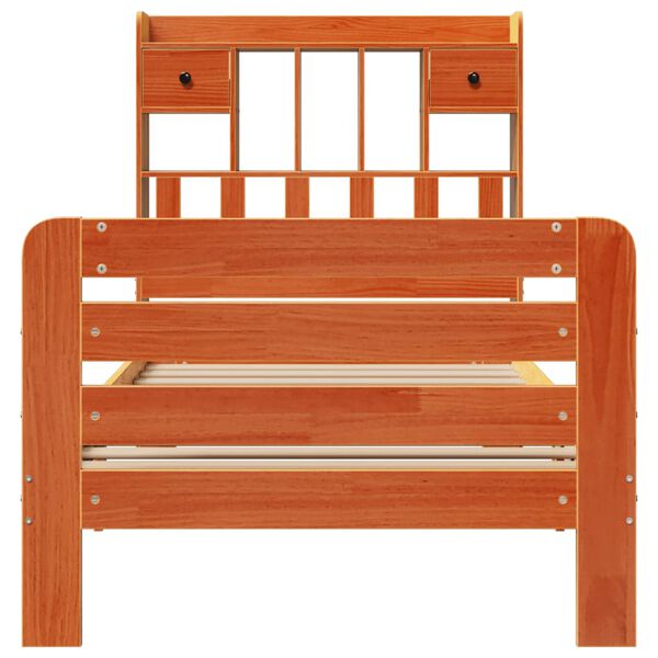 vidaXL Bookcase Bed without Mattress Wax Brown 75x190 cm Small Single Solid Wood Pine