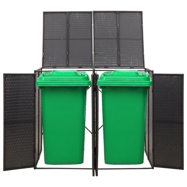 vidaXL Double Wheelie Bin Shed Black 140x80x117 cm Poly Rattan