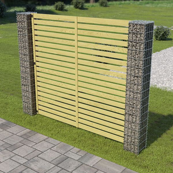 vidaXL Garden Fence Panel with Gabion Posts Pinewood 180x180 cm