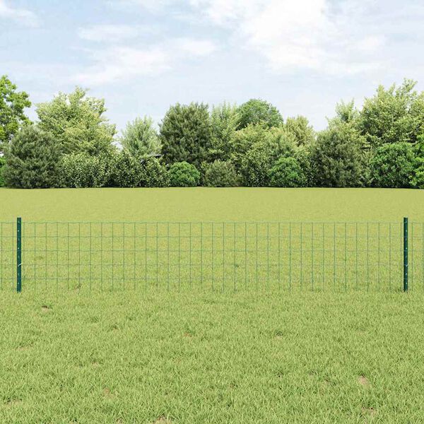 vidaXL Fence with Post Green 0.4 x 10 m Steel and PVC
