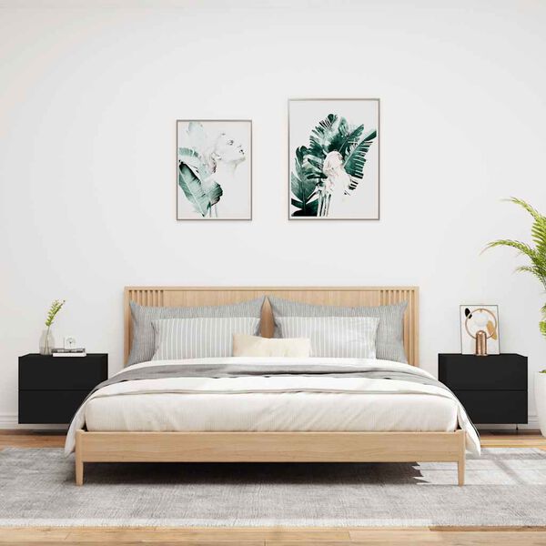 vidaXL Wall-mounted Bedside Cabinets with LED Lights 2 pcs Black