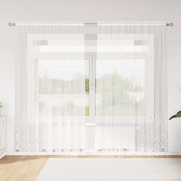 vidaXL Lace Curtain with Curtains Floral White 240 x 200 cm Polyester