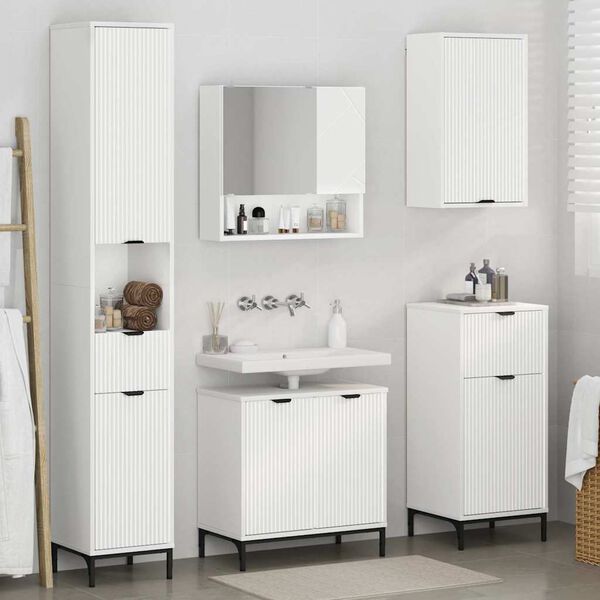 vidaXL Bathroom Furniture Set with Drawer White Engineered wood, Metal