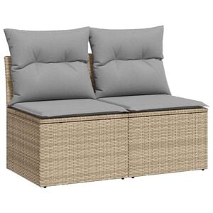 vidaXL 2 Piece Garden Sofa Set with Cushions Beige Poly Rattan Acacia