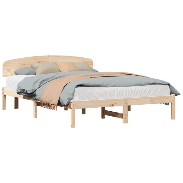 vidaXL Bed Frame with Headboard Natural 140 x 200 cm Solid Pine Wood