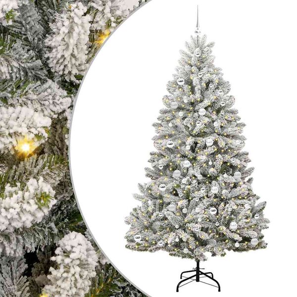 vidaXL Artificial Christmas Tree Green and White 210 cm PVC and Metal