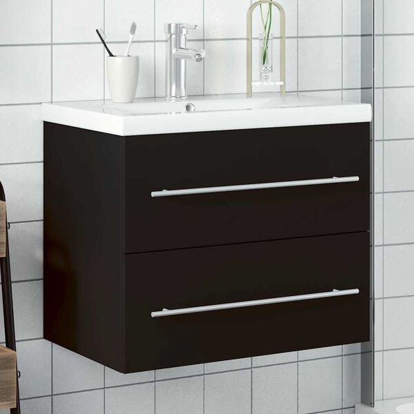vidaXL Bathroom Sink Cabinet with Built-in Basin Black
