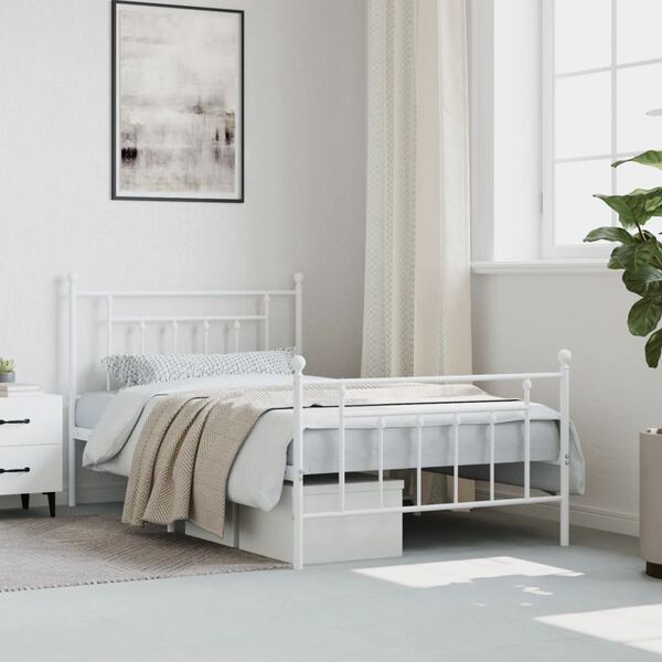 vidaXL Metal Bed Frame without Mattress with Footboard White 107x203cm
