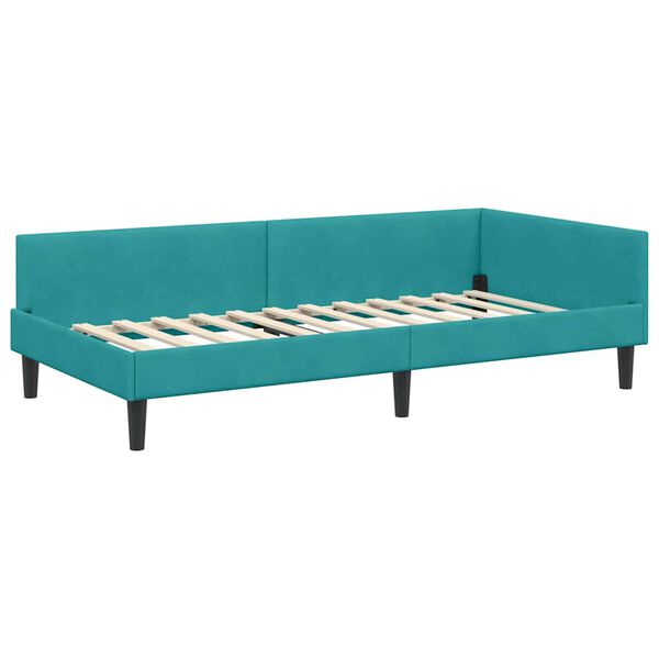 vidaXL Corner Bed Frame with Headboard Turquoise 90 cm x 200 cm Velvet
