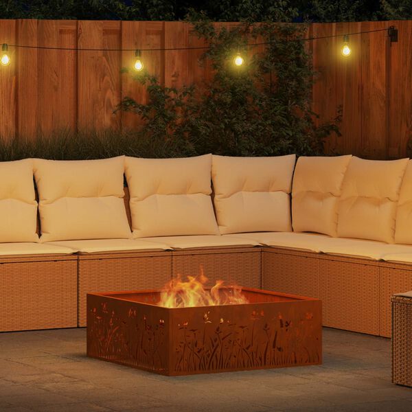 vidaXL Fire Pit Brown 80 x 80 x 30 cm Weathering Steel