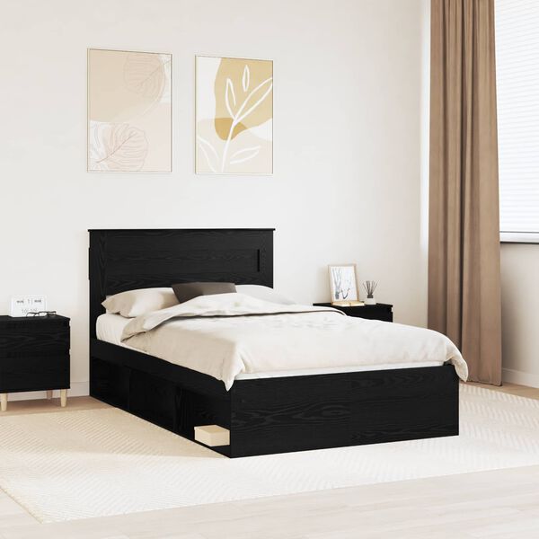 vidaXL Bed Frame with Headboard Black 120 x 190 cm Solid Pine Wood