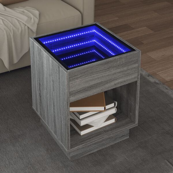 vidaXL Coffee Table with Infinity LED Grey Sonoma 40x40x50 cm