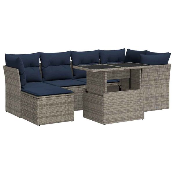 vidaXL 7 Piece Garden Sofa Set with Cushions Grey Poly Rattan Acacia