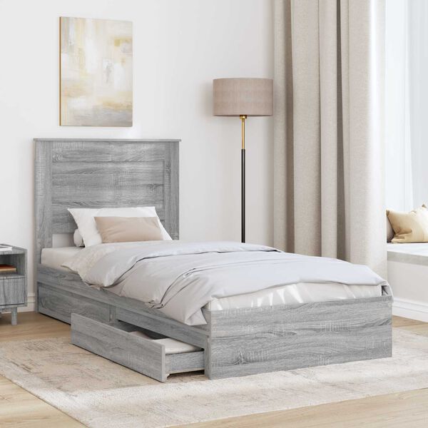 vidaXL Storage Bed Grey Sonoma 100 x 200 cm Engineered Wood