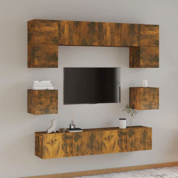 vidaXL 8 Piece TV Cabinet Set Smoked Oak Engineered Wood