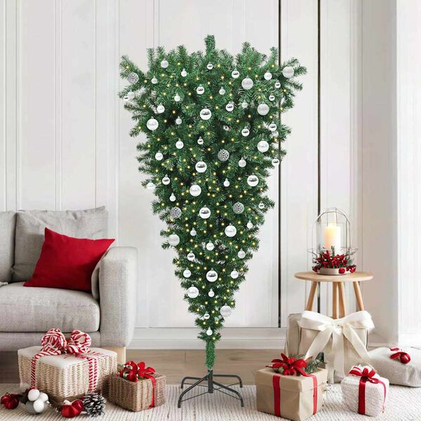 vidaXL Upside-down Artificial Pre-lit Christmas Tree with Ball Set PVC