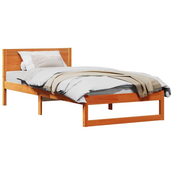 vidaXL Bed Frame with Headboard Wax Brown 80 x 200 cm Solid Pine Wood